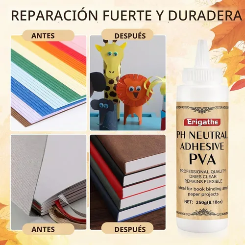 Vista 4 de Pegamento de libro de 8.18 onzas, adhesivo neutro de PVA PH, sin ácidos, multiusos, se seca transparente y permanece flexible, se utiliza