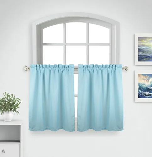 Vista 7 de Aiking Home Cenefas de ventana – 2 paneles de poliéster sólido cenefas de cocina con bolsillo para barra de 2.5 pulgadas para ventanas pequeñas