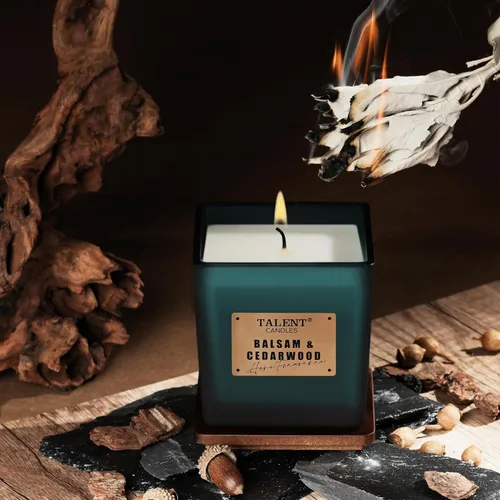 Vista 2 de Velas perfumadas de soja, velas de aromaterapia noble de lujo, bálsamo y madera de cedro, velas para el hogar, 7.05 onzas