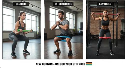 Vista 7 de New Horrizon Bandas de resistencia para entrenamiento, juego de 5 con bolsa de transporte, bandas de ejercicio de resistencia para entrenamiento