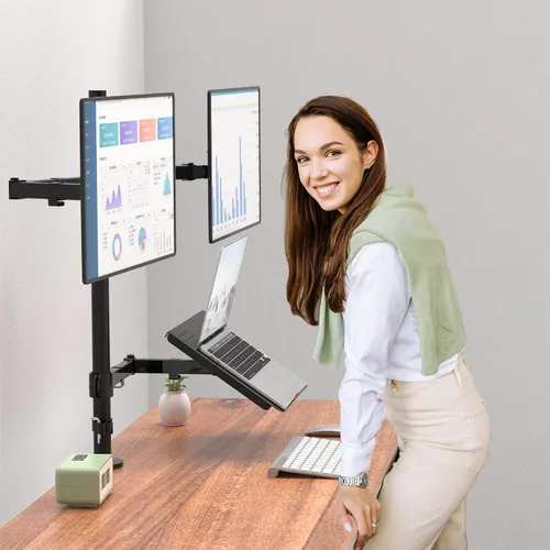 Vista 6 de WALI Soporte de Monitor Dual, Soporte para Laptop y Monitor para 2 Pantallas y 1 Laptop, Montura de Escritorio Extra Alta para Monitor de hasta 27