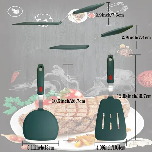 Vista 2 de Juego de 2 espátulas de silicona para utensilios de cocina antiadherentes, espátulas redondas de ángulo ranurado para panqueques de 600 °F