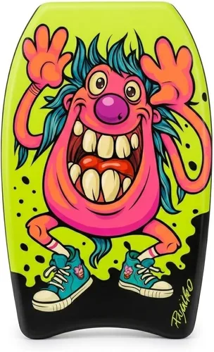 Vista 20 de PMU Bodyboard estampado con gráficos, correa de muñeca ligera, parte inferior lisa para playa, mar y piscina, tabla de surf para niños, adolescentes