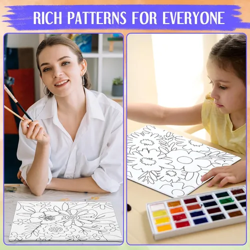 Vista 5 de Teling Kit de 12 lienzos estirados predibujados para adultos, pintura preimpresa, contorno de lienzo para bricolaje, recuerdos de fiesta, 6 x 6 x