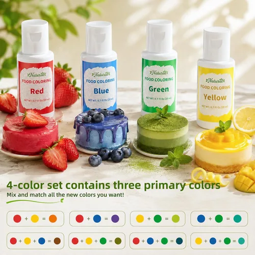 Vista 6 de Colorante natural para alimentos – FD&C y fórmula de color libre de tintes artificiales, 4 x 0.7 fl oz, botella grande, juego de tintes naturales