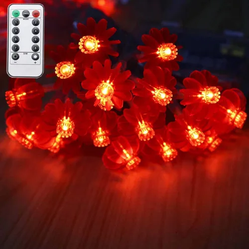 Vista 8 de Guirnalda de luces rojas de 32.8 pies, 100 luces LED enchufables, impermeables, 8 modos, luces de decoración con control remoto para bodas, Año