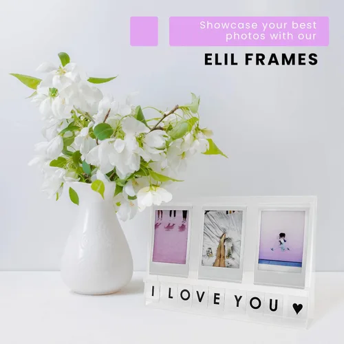 Vista 5 de Elil Instax Mini - Marco de fotos con mensaje personalizado, marco de fotos acrílico para escritorio y pantalla de fotos, compatible con Fujifilm