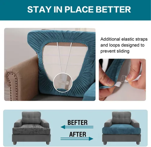 Vista 7 de Turquoize Funda de terciopelo para silla de cojín en forma de T, fundas de cojín en T para sala de estar, funda de sofá en forma de T, fundas