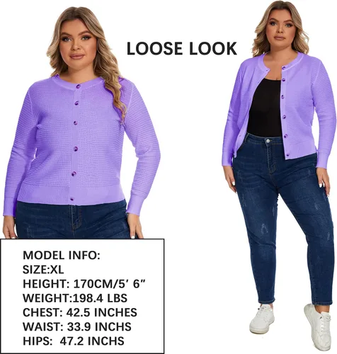 Vista 5 de Suéter clásico de punto sólido de manga larga con cuello redondo y botones para mujer