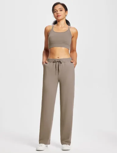 Vista 7 de BALEAF Pantalones deportivos de pierna recta de 28 a 30 pulgadas para mujer, pantalones deportivos de pierna ancha, bolsillos elásticos y suaves