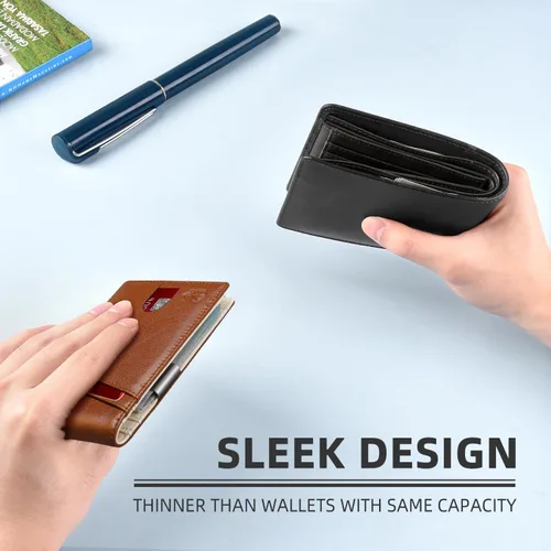 Vista 124 de Zitahli - Carteras delgadas con clip para dinero para hombre, tarjetero minimalista, de cuero, plegable, con bloqueo RFID, cartera de bolsillo