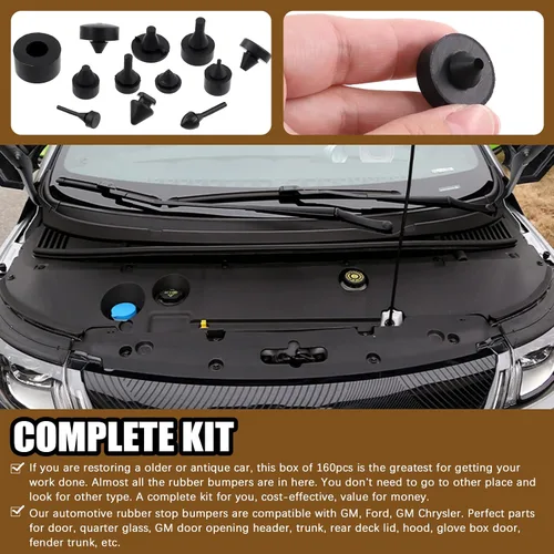 Vista 6 de Kit de surtido de parachoques de goma de 160 piezas, parachoques de goma negro compatible con la mayoría de los modelos de automóviles de repuesto