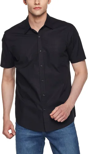 Vista 2 de CQR Camisas de manga corta para hombre, ajuste regular, 100% algodón, camisa de popelina casual con botones