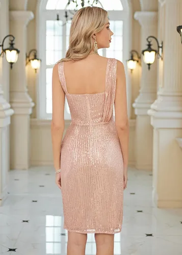 Vista 4 de GRACE KARIN Vestido de lentejuelas fruncido 2023 para mujer, con tirantes asimétricos, vestido de tubo para fiesta
