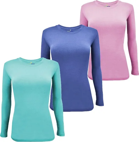 Vista 131 de Natural Uniforms Camiseta Under Scrub para mujer, cuello redondo, manga larga, paquete de 3, paquete múltiple de 3