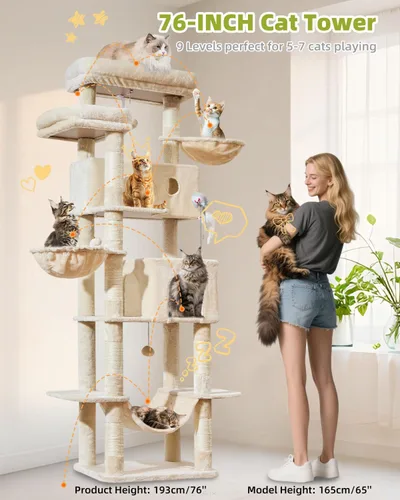 Vista 3 de Taoqimiao Torre de árbol para gatos, árbol resistente de 76 pulgadas para gatos de interior, torre grande para gatos adultos con postes rascadores