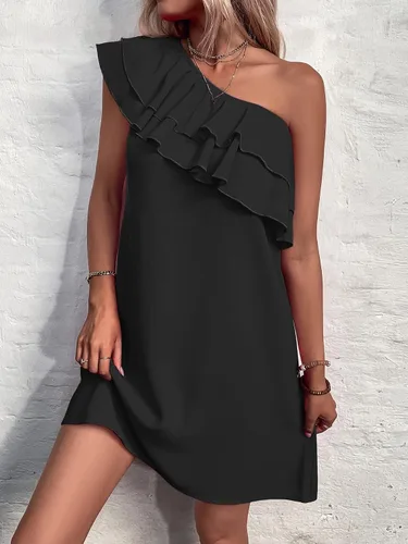 Vista 4 de Floerns Vestido tipo túnica con volantes y escalonado de un hombro para mujer