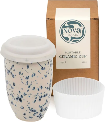Vista 29 de NOVA CERAMICS Taza de viaje – Taza de viaje de cerámica con tapa – Taza de café de viaje única para llevar – Vaso de café apto para microondas