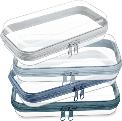 Vista 26 de Hoolerry 4 piezas de estuches rígidos transparentes con cremallera, bolsas de maquillaje, estuche de plástico para lápices, contenedores de caja