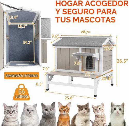 Vista 2 de PetsCosset - Casa Aislada para Gatos al Aire Libre con Balcón, Aislamiento Total, Resistente a la Intemperie, Exterior, Refugio para Gatos Ferales