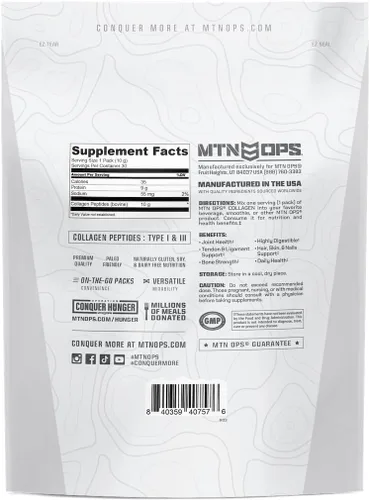 Vista 8 de MTN OPS Paquetes de proteína de colágeno en polvo, 30 paquetes por bolsa de proteína sin sabor, altamente digerible con 0.23 onzas de proteína por