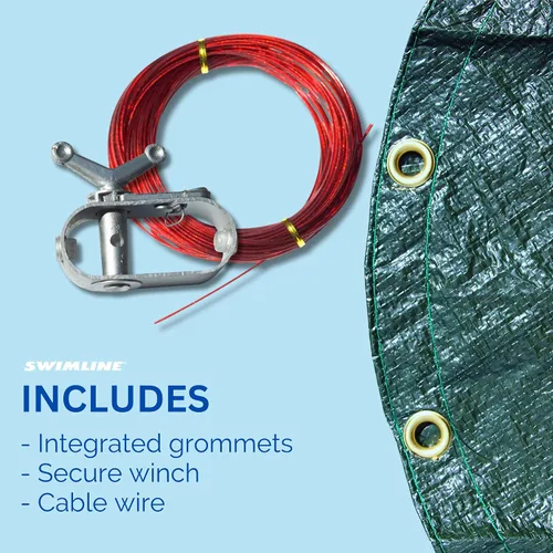 Vista 4 de Swimline Hydrotools Ripstopper - Cubierta resistente de 16 x 28 pies, color verde/negro, con cabrestante y cable, protección ultravioleta