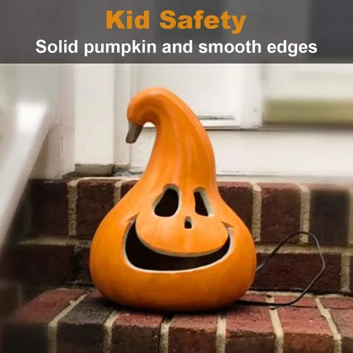Vista 2 de iHomegarden Halloween Linterna de calabaza – Farol iluminado Jack O – Farol de calabaza preiluminado Forma de campana de 12 pulgadas.