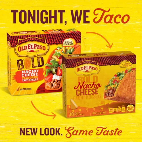 Vista 2 de Old El Paso Stand 'N Stuff Bold Nacho Cheese - Conchas de taco con sabor a queso de nacho, 10 unidades (paquete de 6)