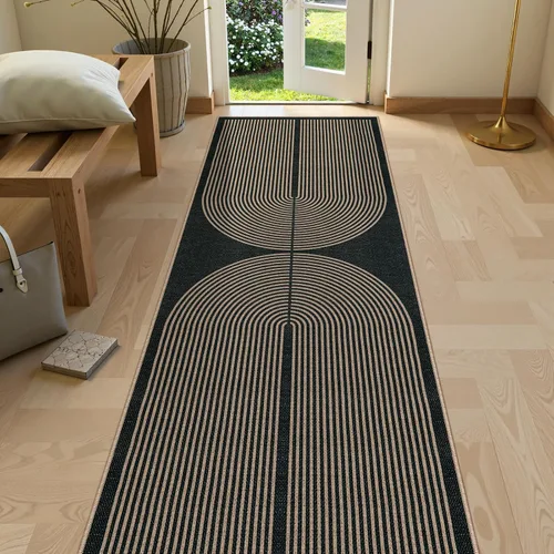 Vista 92 de Lahome Tapetes geométricos para puerta de interior para entrada, alfombra antideslizante lavable de 2 x 3 negro / neutro