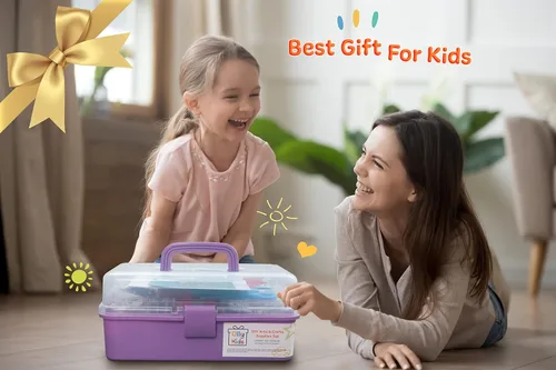 Vista 6 de Olly Kids Biblioteca de kits de manualidades en una caja organizadora de plástico para manualidades, suministros de arte y manualidades para niños