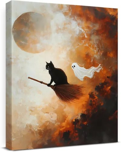 Vista 22 de QPVXSST Arte de Pared Interesante de Fantasma de Halloween para Baño, Póster Impreso en Lienzo de Estilo Gótico, Decoración de Baño con Diseño