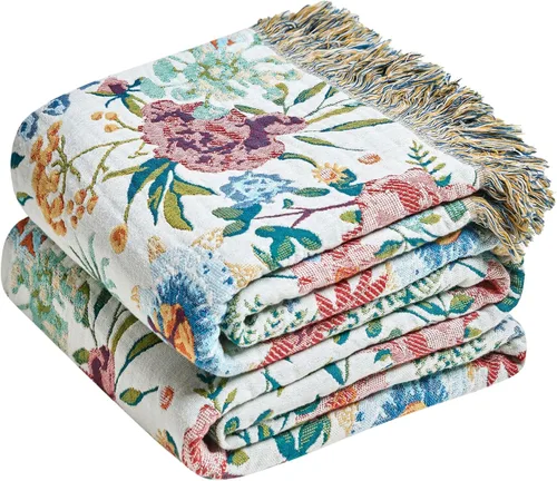 Vista 14 de Manta Bohemia – Manta suave 100% algodón para cama, 60"x80", reversible, transpirable, ligera, para otoño, todas las estaciones, decoración de casa