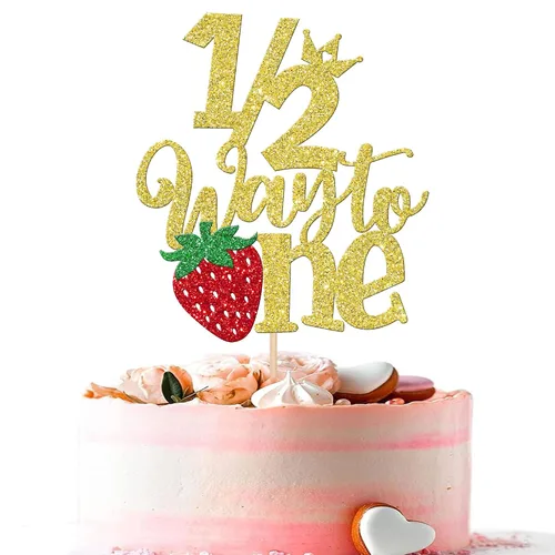 Vista 28 de 24 piezas de adornos para cupcakes de fresa, purpurina roja, temas de frutas, bayas y fresas, para verano, dulces, baby shower, fiesta