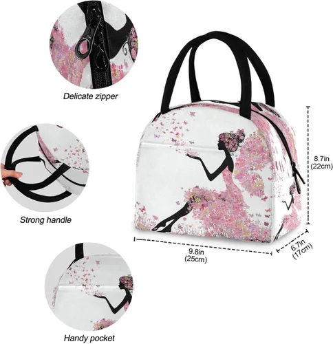 Vista 4 de Blueangle Lonchera con diseño de mariposa para mujer, bonita lonchera aislada con forro a prueba de fugas
