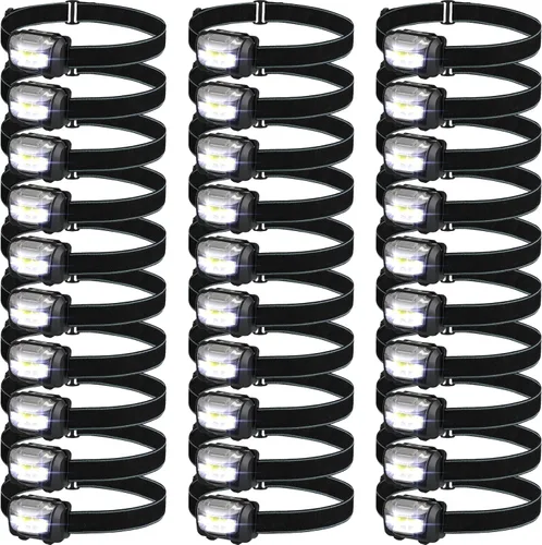 Vista 12 de Macarrie Paquete de 18 unidades de linternas LED para la cabeza IPX4 impermeables con 3 modos, linternas brillantes para la cabeza, accesorios