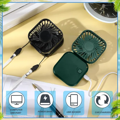 Vista 5 de Hortsun 6 piezas de collar portátil a granel, mini ventilador de mano personal recargable por USB, pequeños regalos de refrigeración plegables