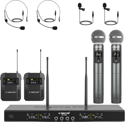 Vista 2 de Phenyx Pro Sistema de micrófono inalámbrico PTU-5200-2H2B Bundle con transmisor de bodypack PWB-4200