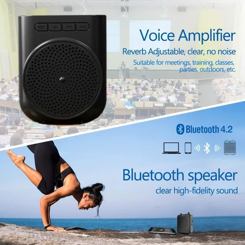 Vista 7 de Mini amplificador de voz recargable portátil con micrófono con cable y cintura, compatible con Bluetooth y funciones de grabación, compatible