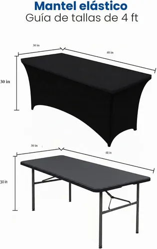Vista 5 de Utopia Kitchen Mantel rectangular de spándex de 4 pies [1 unidad, negro] 200 GSM elástico, ajustado, lavable y resistente a las arrugas, cubierta
