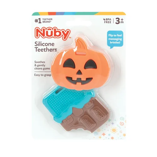 Vista 6 de Nuby Mordedor de silicona para calabaza y barra de chocolate, paquete de 2, más de 3 meses