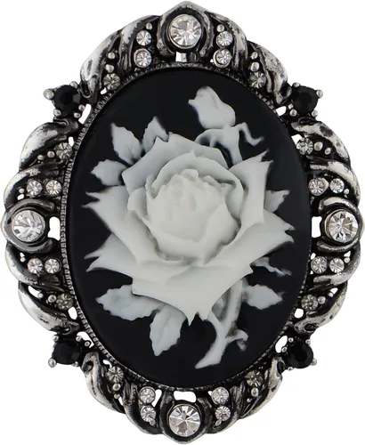 Vista 10 de Alilang Broche de pasador de camafeo con flores de cristal rosa antiguo inspirado en la vendimia Negro