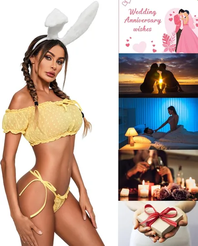 Vista 55 de Avidlove - Conjunto de brasier y braga con volantes, conjunto de lencería tipo babydoll de malla