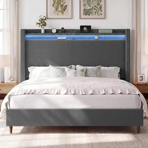 Vista 13 de Base de cama tamaño Queen con cabecera de 55.3 pulgadas de alto, tapizada