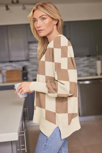 Vista 157 de Lillusory - Suéter extragrande con mangas de murciélago y cuello redondo para mujer, prenda moderna de otoño de tejido de punto sin botones