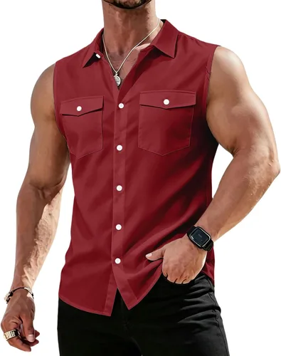 Vista 8 de RTRDE Mens Sleeveless Button Down Shirts Lightweight Casual Summer Beach Dress Tank Top, S-3XL