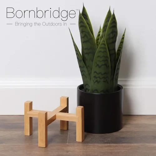 Vista 3 de Planta artificial de serpiente con soporte para plantas de mediados de siglo, planta Sansevieria en maceta moderna, plantas artificiales con soporte