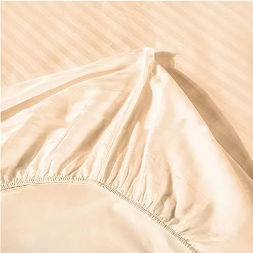 Vista 3 de Lasin Bedding Lujosa sábana bajera de 100% algodón, a rayas, 53.9 x 74.8 x 11.8 in a rayas de melocotón