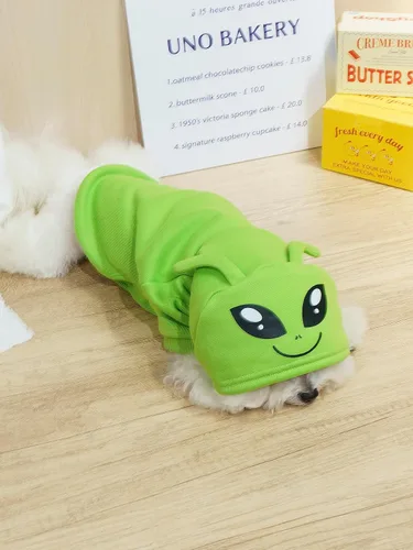 Vista 3 de QWINEE Sudadera con capucha para perro de alienígena, abrigo cálido para cachorros, sudadera para Navidad, Halloween, disfraz de perro, ropa