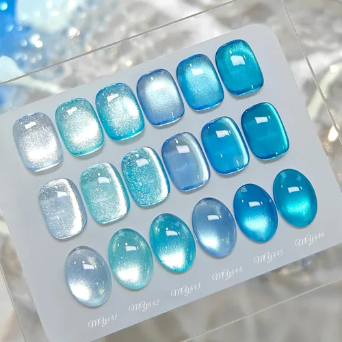Vista 31 de Born Pretty Esmalte de uñas de gel magnético de ojos de gato verde, 6 colores brillantes con purpurina de cristal holográfico, salvia, oliva
