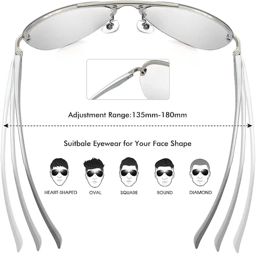 Vista 3 de Crabegg Gafas de sol polarizadas de aviador para hombres y mujeres, protección UV 400, 2.480in, lente espejo sin montura para pesca y conducción